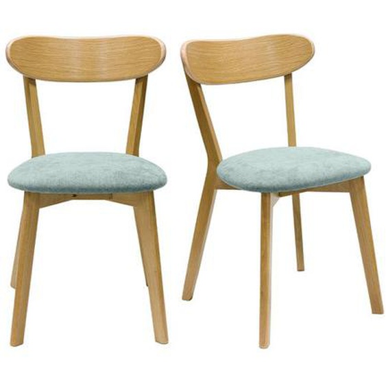 Chaises vintage en bois clair chêne et tissu effet velours vert céladon (lot de 2) DOVE