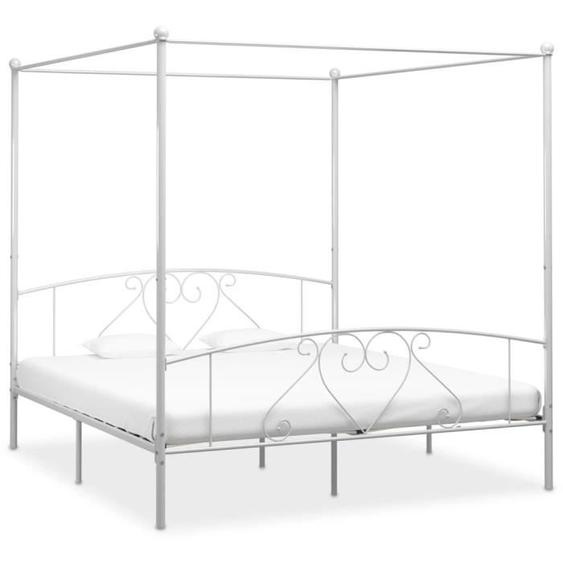 Chambre 200 x 200 cm Cadre de lit Moderne à baldaquin Blanc Métal 200 x 200 cm 557