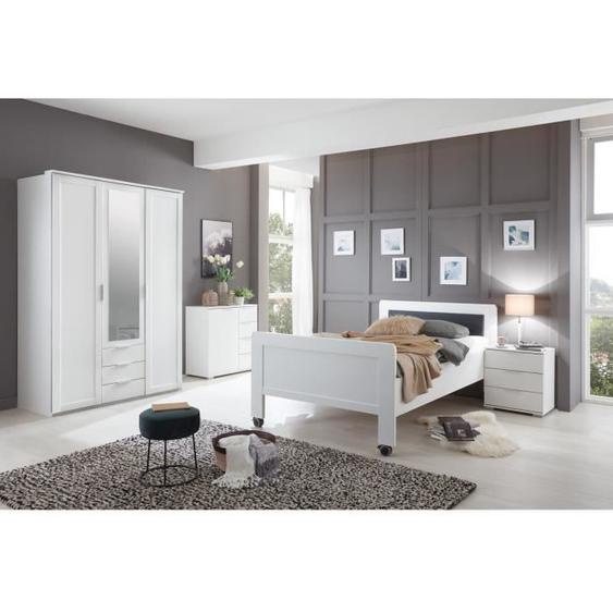 Chambre à coucher complète enfant (lit 90x200cm + chevet + armoire + commode) coloris blanc