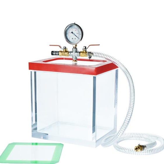 Chambre à vide 7,6 L acier inoxydable 28×45 cm avec couvercle acrylique 18 mm & manomètre