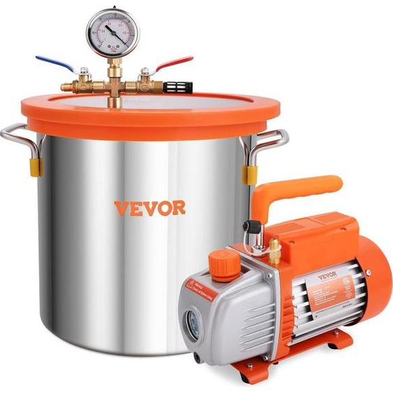 Chambre à vide de 3 gallons et kit de pompe de 3,5 CFM, kit de chambre de dégazage sous vide avec couvercle en verre trempé, pompe à vide à un étage avec bouteille dhuile de 250 ml, pour stabiliser le bois, dégazer les silicones et les époxydes.