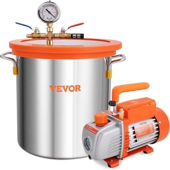 Chambre à vide de 5 gallons et kit de pompe 3,5 CFM, kit de chambre de dégazage sous vide avec couvercle en verre trempé, pompe à vide à un étage avec bouteille dhuile de 250 ml, pour stabiliser le bois, dégazer les silicones et les époxydes.