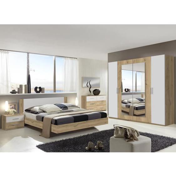 Chambre adulte imitation chêne poutre-blanc - Dim : 180 X 200 cm.