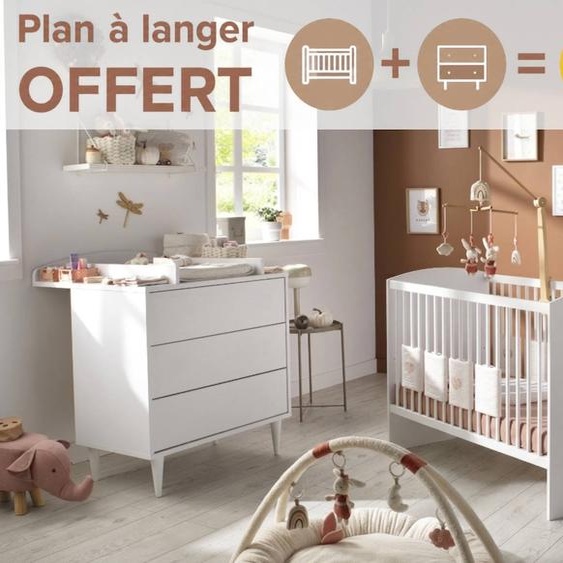 Chambre Bébé 2 Pièces, Lit Bébé 120x60 Et Commode À Langer - Milann Blanc