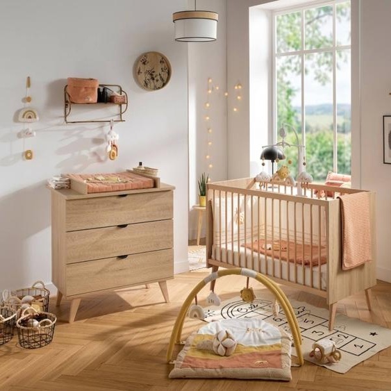 Chambre Bébé 2 Pièces Mia, Lit Bébé 60x120 Et Commode À Langer 3 Tiroirs - Mia Marron