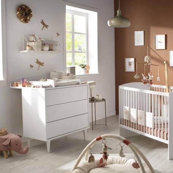 Chambre Bébé 2 Pièces Milann, Lit Bébé 120x60 Et Commode À Langer - Milann Blanc