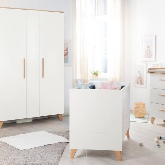 Chambre Bébé 3 Pcs - Lit Cododo 2en1 + Commode À Langer Et Armoire Leon Blanc - Chêne Othello
