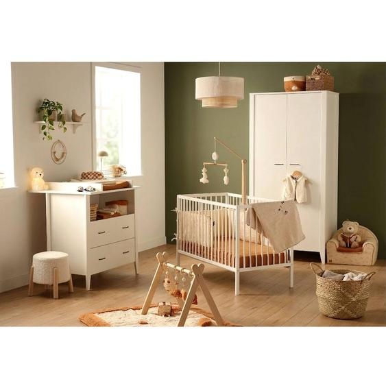 Chambre Bébé 3 Pièces , Lit 120x60 À Barreaux, Commode À Langer, Armoire 2 Portes - Angele Blanc