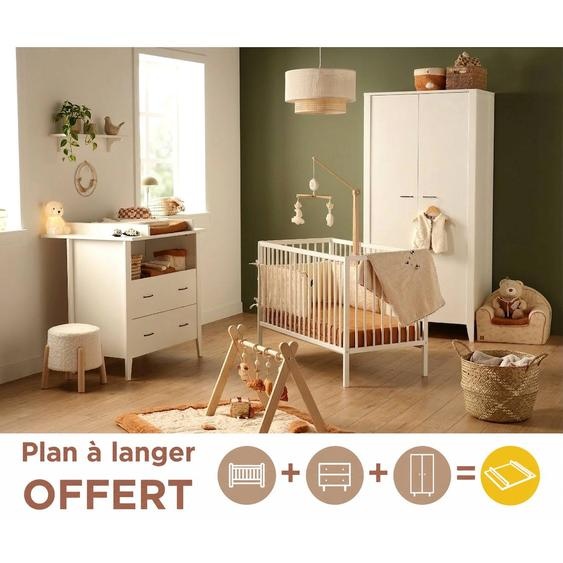 Chambre Bébé 3 Pièces , Lit Bébé 120x60 À Barreaux, Commode À Langer, Armoire 2 Portes - Angele Blanc