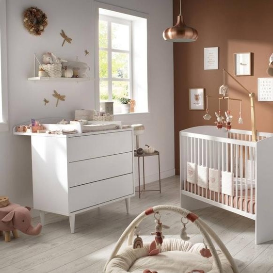 Chambre Bébé 3 Pièces Milann, Lit Bébé 120x60, Commode À Langer Et Armoire 2 Portes - Milann Blanc