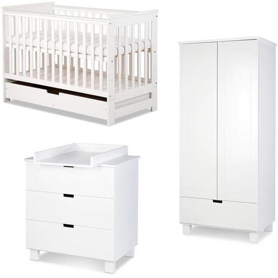 Chambre bébé blanche complète KIWO (lit 120 + armoire + commode) - MDF