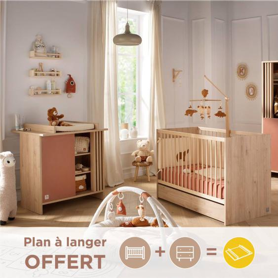 Chambre Bébé Complète, Lit Bébé Et Commode À Langer Avec Claustra - Tokyo Rouge/marron