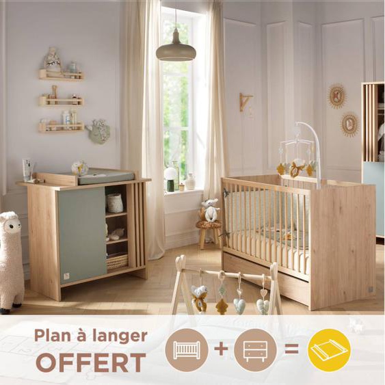 Chambre Bébé Complète, Lit Bébé Et Commode À Langer Avec Claustra - Tokyo Vert/marron