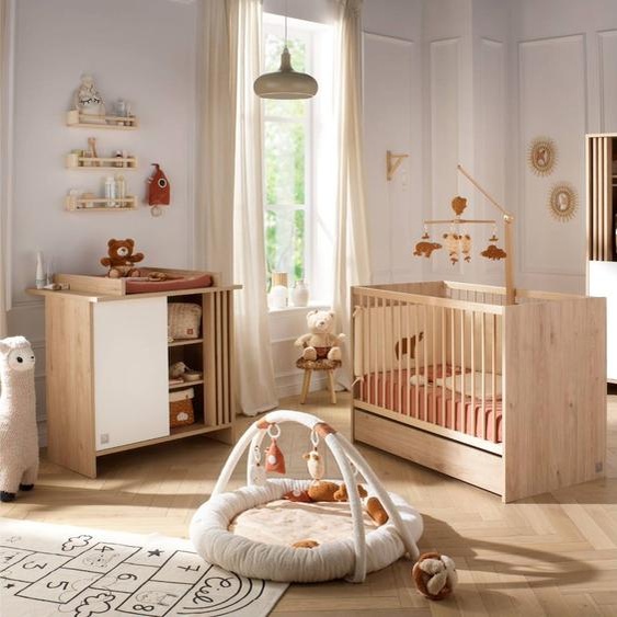 Chambre Bébé Complète, Lit Et Commode À Langer Avec Claustra - Tokyo Blanc/marron