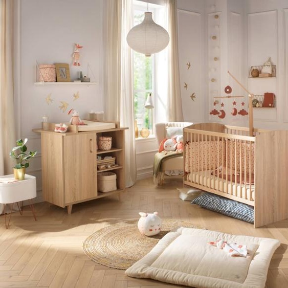 Chambre Bébé Complète: Lit Et Commode À Langer - Sam Beige