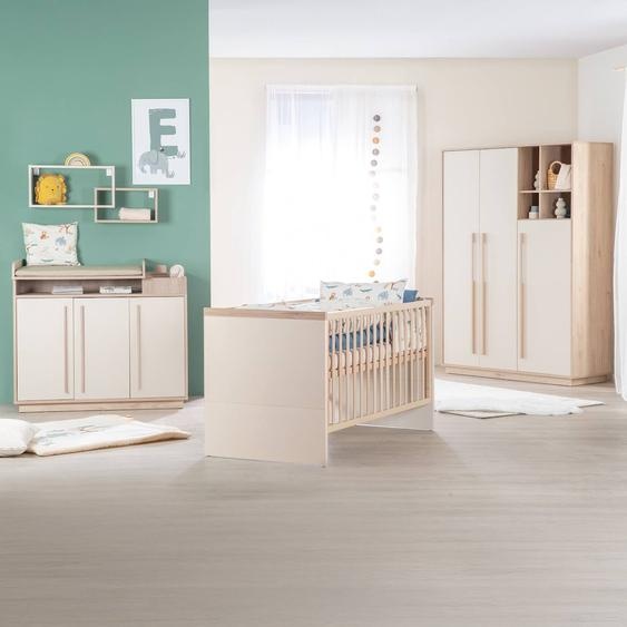 Chambre Bébé Complète - Lit Évolutif + Commode À Langer Et Armoire Elva Cachemire - Noyer De Virginie