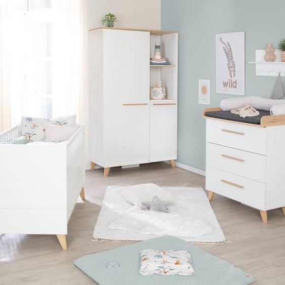 Chambre Bébé Complète - Lit Évolutif + Commode À Langer Et Armoire Leon Blanc - Chêne Othello