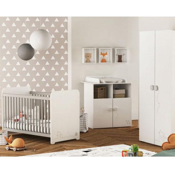 Chambre bébé complète mixte 60x120 - CHATON - Blanc - Bois - Lit : L 67 x l 123 x H 90 cm - Armoire : L 88 x l 51 x H 182 cm - Comm