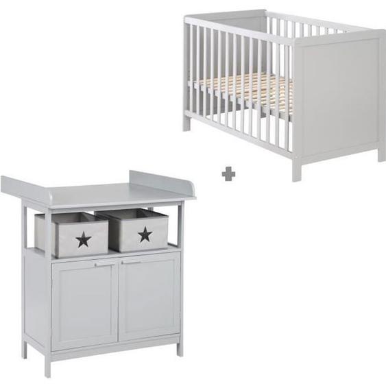 Chambre Bébé Duo Hamburg - ROBA - Lit Bébé 60x120 + Commode à Langer - Gris