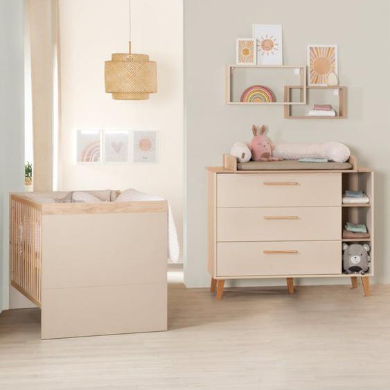 Chambre Bébé Duo Jil - ROBA - Lit Évolutif 70x140 cm et Commode à Langer - Cashmere / Décor Châtaignier