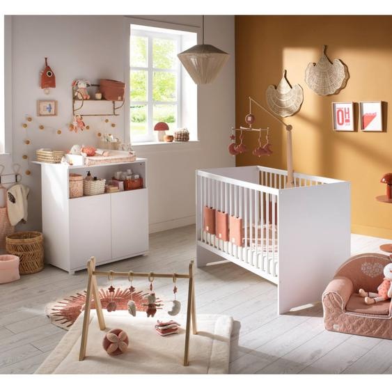 Chambre Bébé Duo: Lit 120x60 Et Commode À Langer 2 Portes - First Blanc