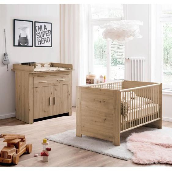 Chambre bébé Duo : Lit 70 x 140 cm + Commode à langer AHOI - Chêne - TREND TEAM