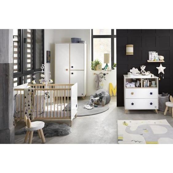 Chambre bébé duo OSLO - Lit 120x60 + Commode à langer 2 tiroirs étoiles - SAUTHON