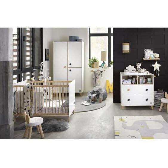 Chambre bébé duo OSLO - Lit 120x60 + Commode à langer 2 tiroirs gouttes - SAUTHON