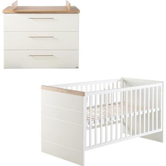 Chambre Bébé Duo ROBA Nele - Lit Évolutif 70x140 cm + Commode à Langer - Blanc / Décor Chêne