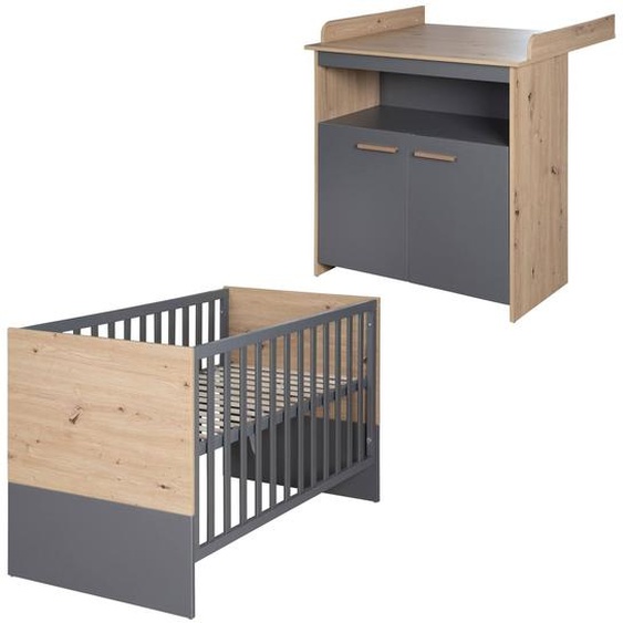 Chambre Bébé Évolutive 2 Pièces Avec Soft-close Anna Anthracite - Chêne Kent