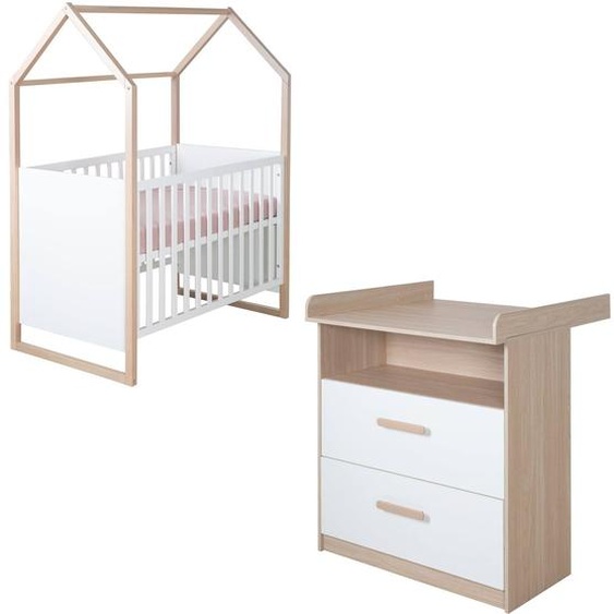 Chambre Bébé Évolutive 2 Pièces Avec Soft-close Cabane Blanc - Chêne