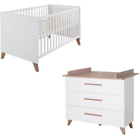 Chambre Bébé Évolutive 2 Pièces - Fermeture Soft-close Ole Blanc - Chêne Foncé