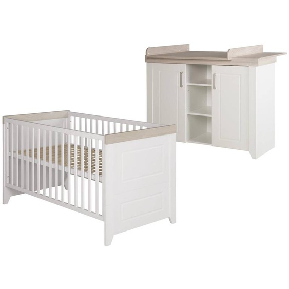 Chambre Bébé Évolutive 2 Pièces - Style Rustique Moderne Avec Soft-close Felicia Blanc Cassé / Décor Bois Luna