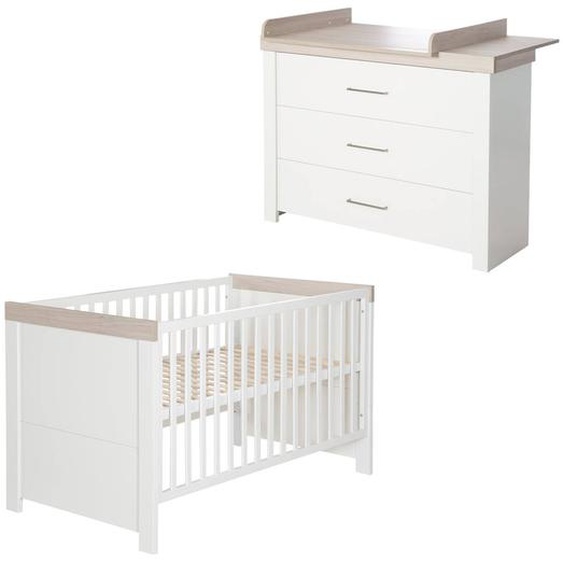 Chambre Bébé Évolutive 2 Pièces - Style Rustique Moderne Avec Soft-close Lucy Blanc Cassé / Décor Bois Luna