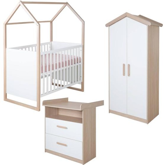 Chambre Bébé Évolutive Complète Avec Soft-close Cabane Blanc - Chêne