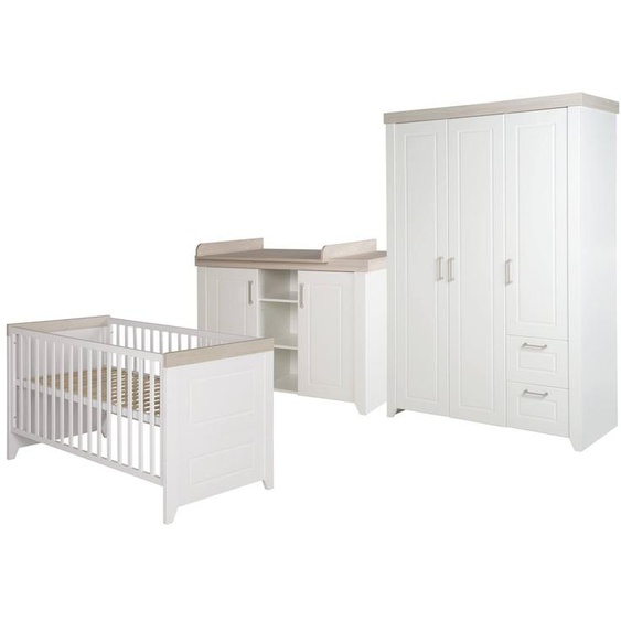 Chambre Bébé Évolutive Complète - Style Rustique Moderne Avec Soft-close Felicia Blanc Cassé / Décor Luna Elm