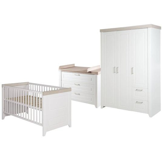 Chambre Bébé Évolutive Complète - Style Rustique Moderne Avec Soft-close Felicia Blanc Cassé / Décor Luna Elm