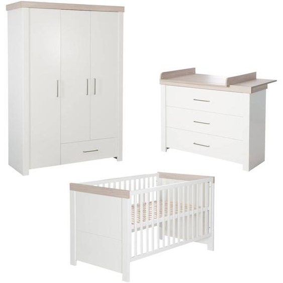 Chambre Bébé Évolutive Complète - Style Moderne Avec Soft-close Lucy Blanc Cassé / Décor Luna Elm