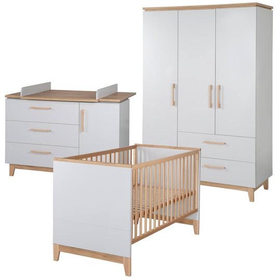 Chambre Bébé Évolutive Complète - Style Scandinave Avec Soft-close Caro Gris Clair / Chêne Doré