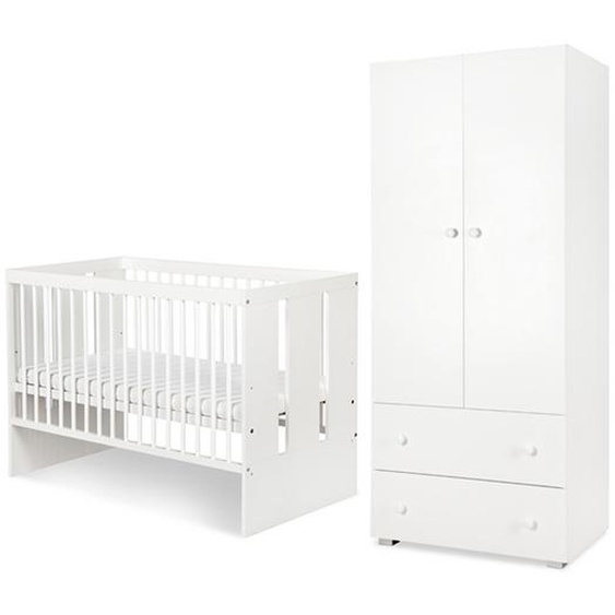 Chambre bébé lit 120 + armoire PAULA en blanc - Panneaux Stratifiés