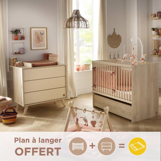 Chambre Bébé, Lit 120x60 Évolutif Et Commode À Langer 3 Tiroirs - Melinee Beige