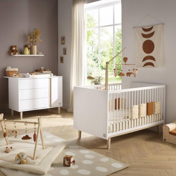 Chambre Bébé, Lit Évolutif Et Commode À Langer 3 Tiroirs Et 1 Porte - Paloma Blanc