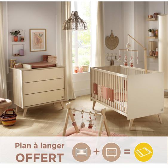 Chambre Bébé, Lit Évolutif Et Commode À Langer 3 Tiroirs - Melinee Beige