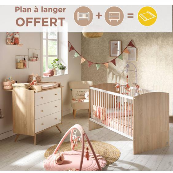 Chambre Bébé, Lit Évolutif Et Commode À Langer - Access Blanc/marron