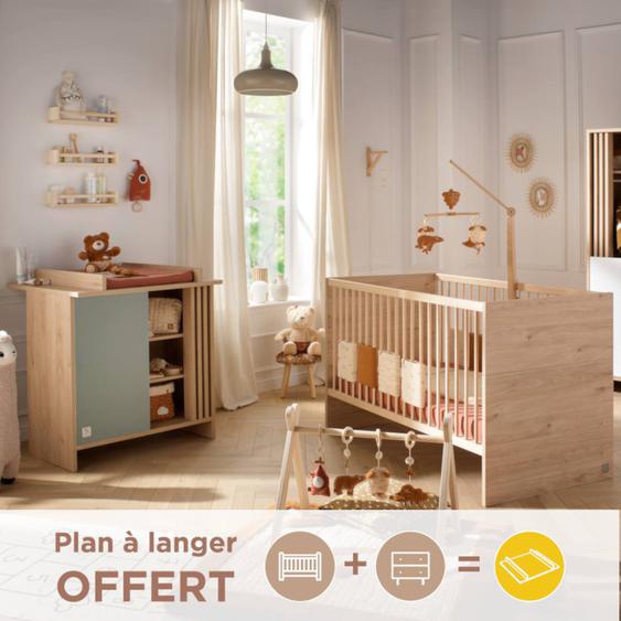 Chambre Bébé, Lit Évolutif Et Commode À Langer Avec Claustra - Tokyo Vert/marron