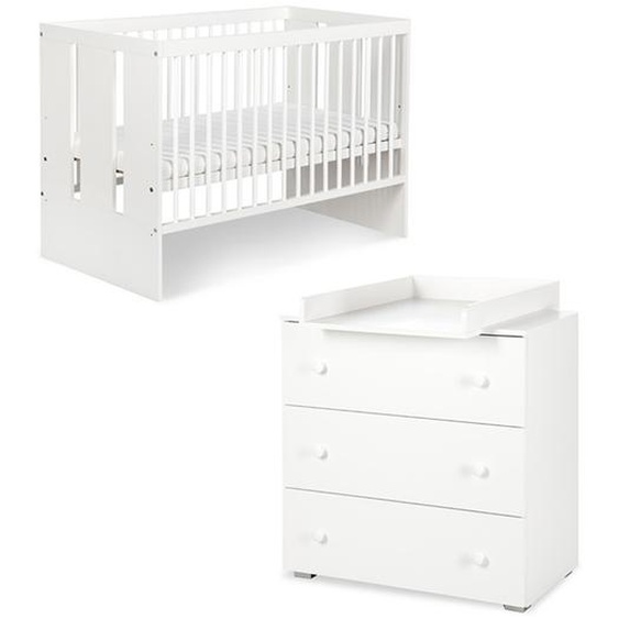 Chambre bébé PAULA blanc lit 120x60 + commode plan à langer - Panneaux Stratifiés