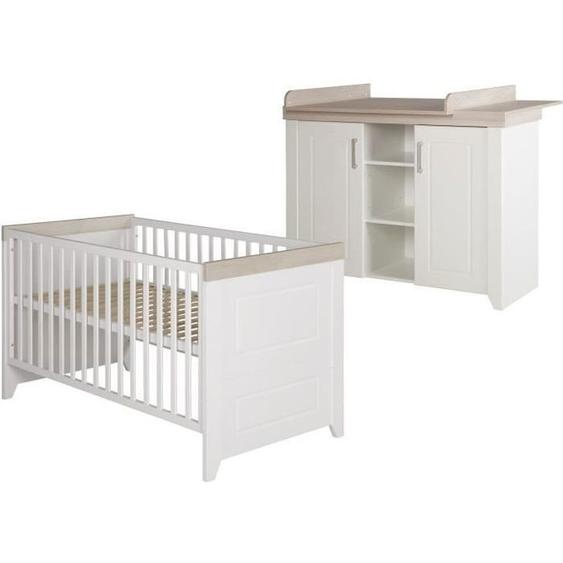 Chambre Bébé ROBA  Duo Felicia - Lit Évolutif + Commode à Langer - Blanc / Décor Bois