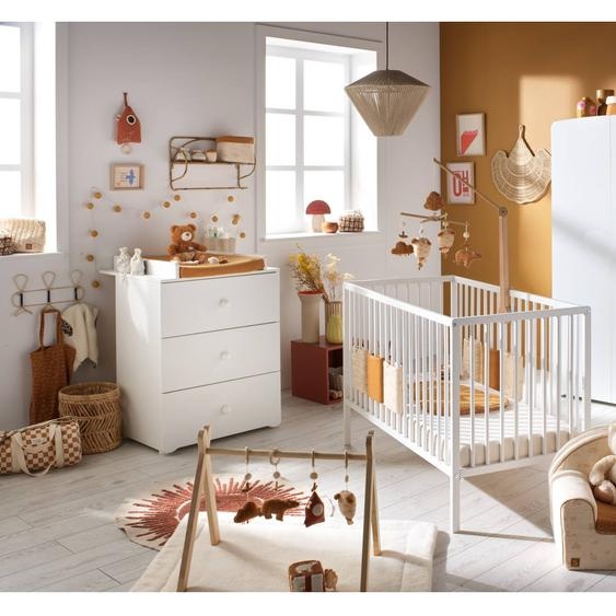 Chambre Complète Bébé Avec Lit 120x60cm À Barreaux Et Commode À Langer 3 Tiroirs - Basic Blanc