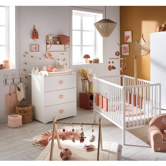 Chambre Complète Bébé Avec Lit 120x60cm À Barreaux Et Commode À Langer 3 Tiroirs - Basic Rose