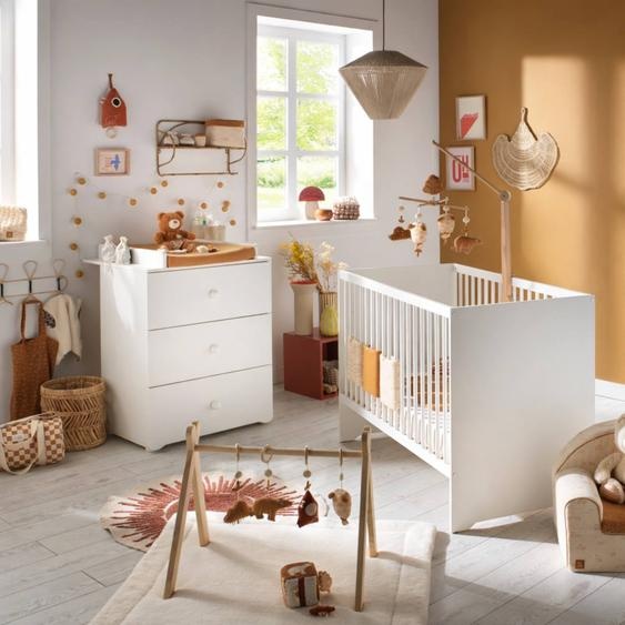 Chambre Complète Bébé Avec Lit 120x60cm Et Commode À Langer 3 Tiroirs - Basic Blanc
